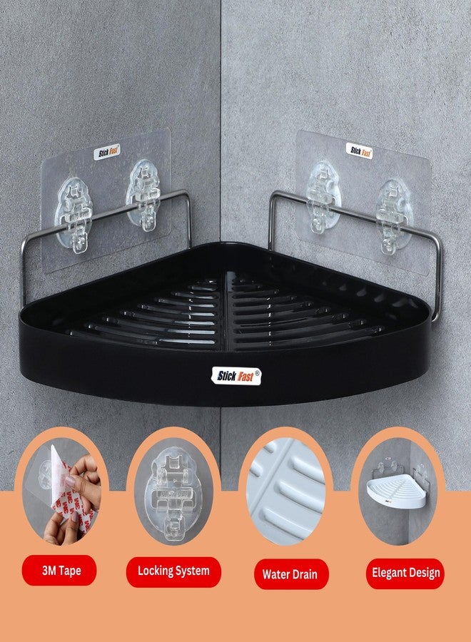 SF - Stick Fast Bathroom Corner Shelf Self Adhesive Rack with 3M Sticker for Wall Mount Shelf Multipurpose for Kitchen Bathroom Storage Organizer Pack of 1- Black, ABS - Image 3
